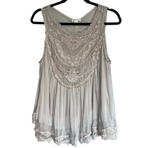 Stunning Ultra Pink  Gray Flowy Lacey Boho Tank Top Size Large